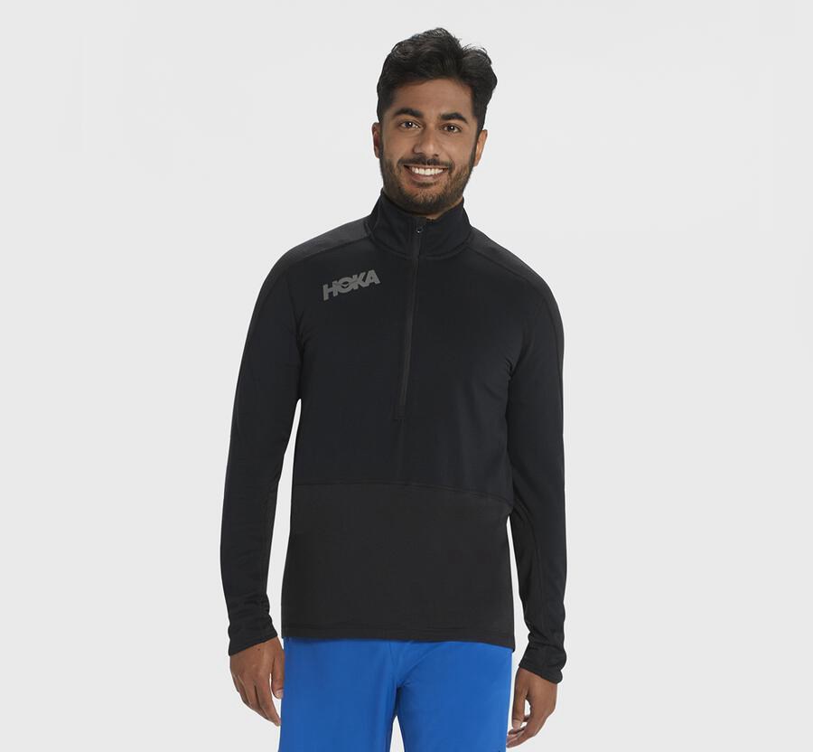 Hoka One One 1/2 Dragkedja Midlayer Top Herr - Svarta - CVTZK-8542